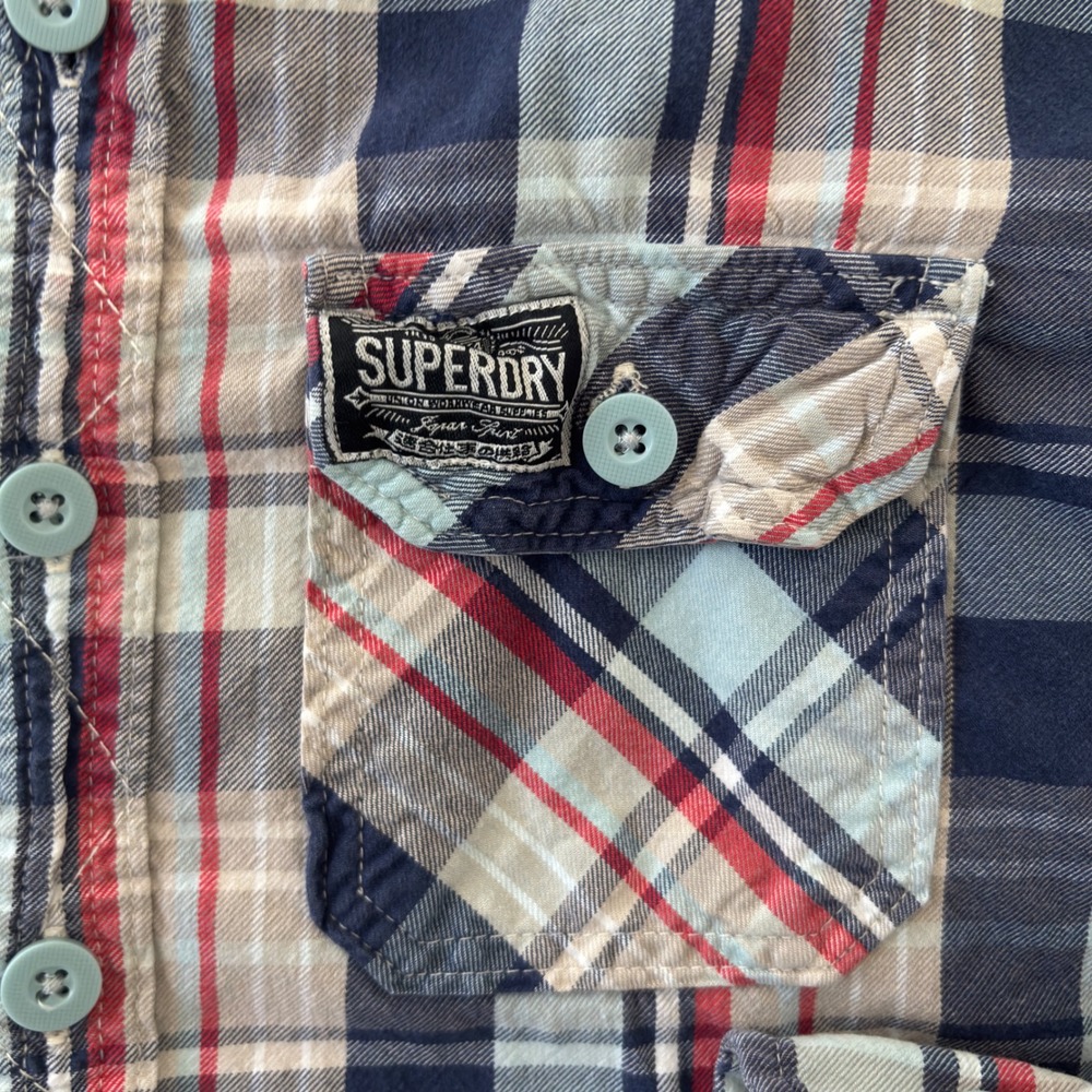 Superdry Co Mens Plaid Button Down Shirt Blue Red Long Sleeve MS4AE03F Large - Picture 3 of 9